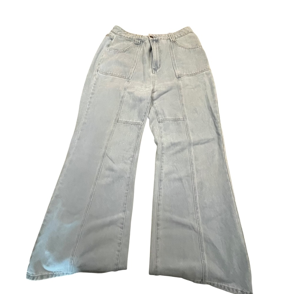 Cider Womens XL‎ Light Wash Wide Leg Seam Front High Rise Denim Jeans